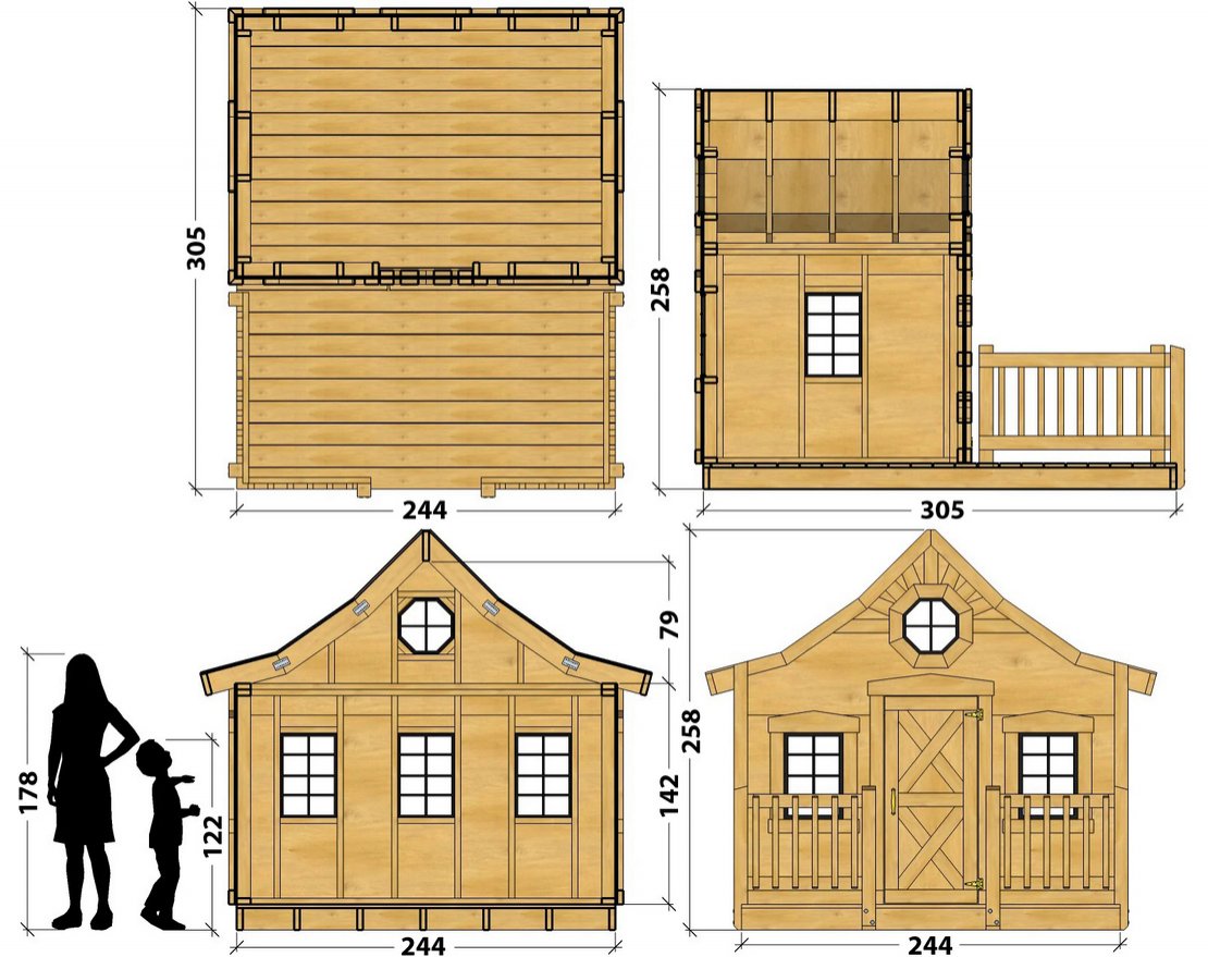 Розовый игровой домик TORUDA WOOD Коттедж 2 с крыльцом - вид 2